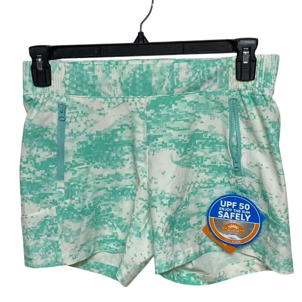 Columbia Womens UPF 50 Mint Green Digital Print ShortsZipper Pockets Size SM NWT